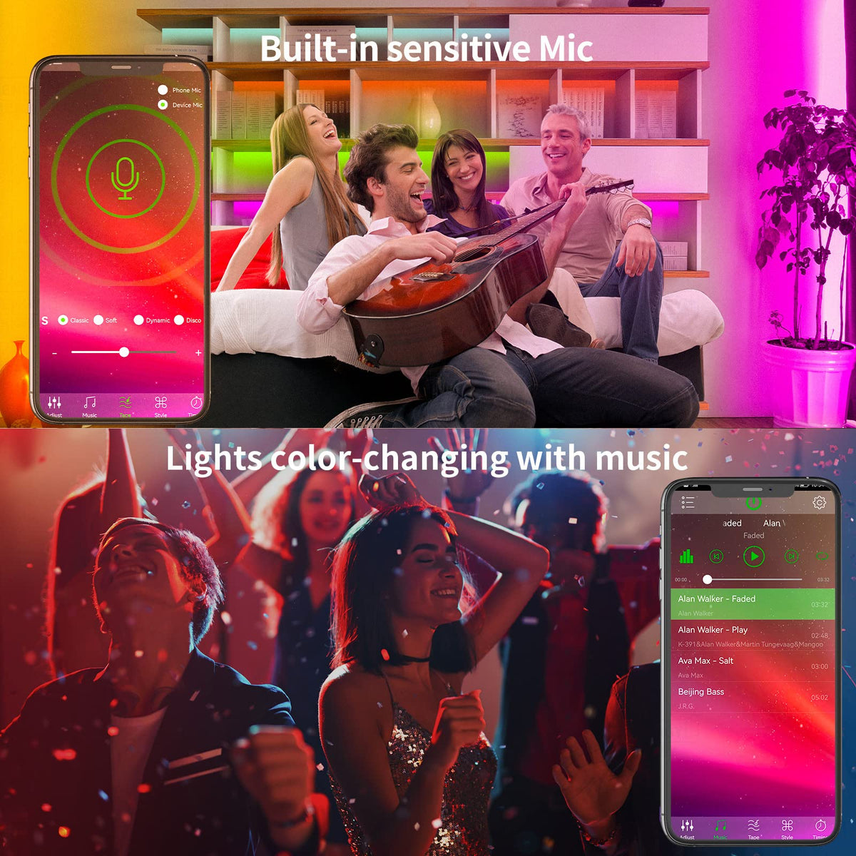 100ft RGB Music Sync Color Changing Led Strip Lights C61612