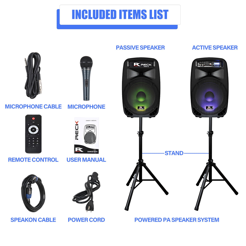 Portable 15-Inch 2000 Watt 2-Way Powered PA Speaker System O8119