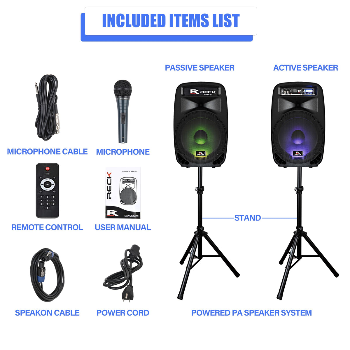 Portable 15-Inch 2000 Watt 2-Way Powered PA Speaker System O8119