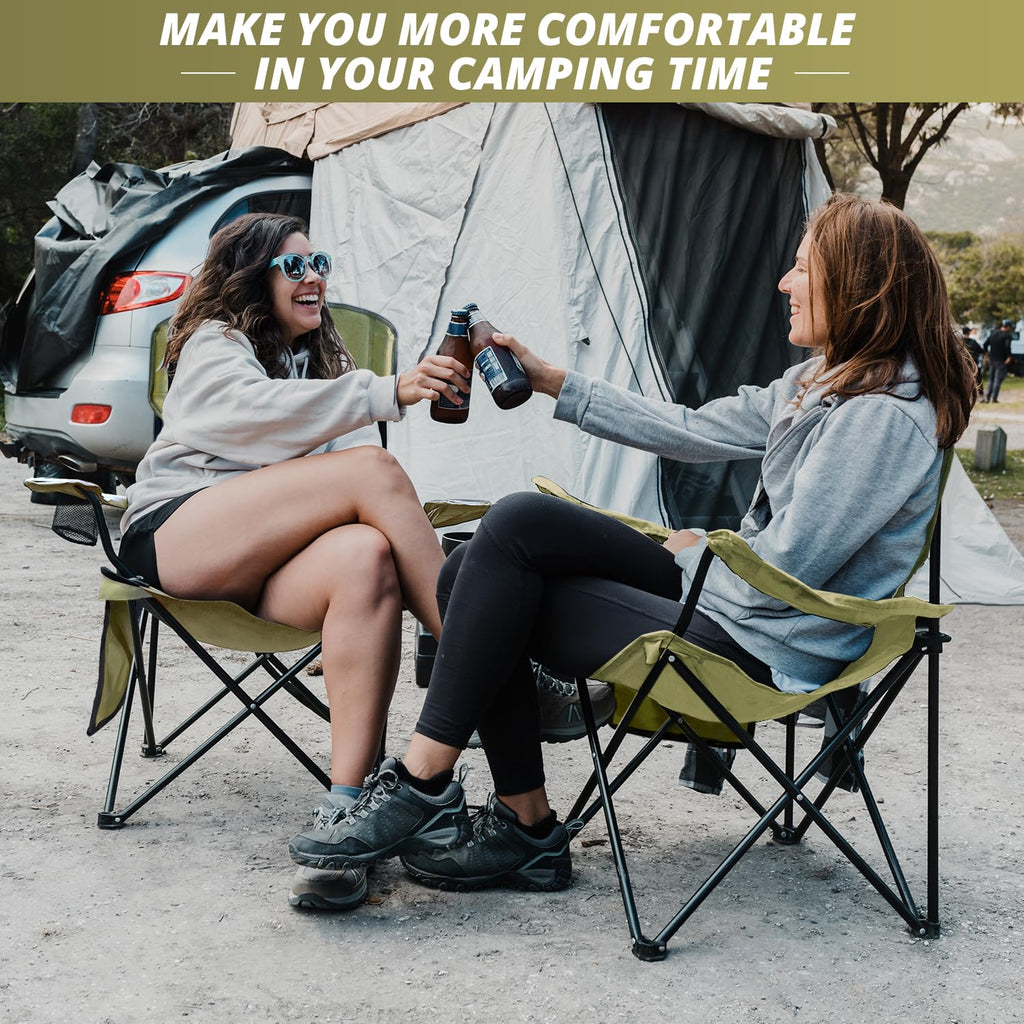 2 Pack Folding Camping Chairs with High Back, 300lbs Capacity, Green L6671