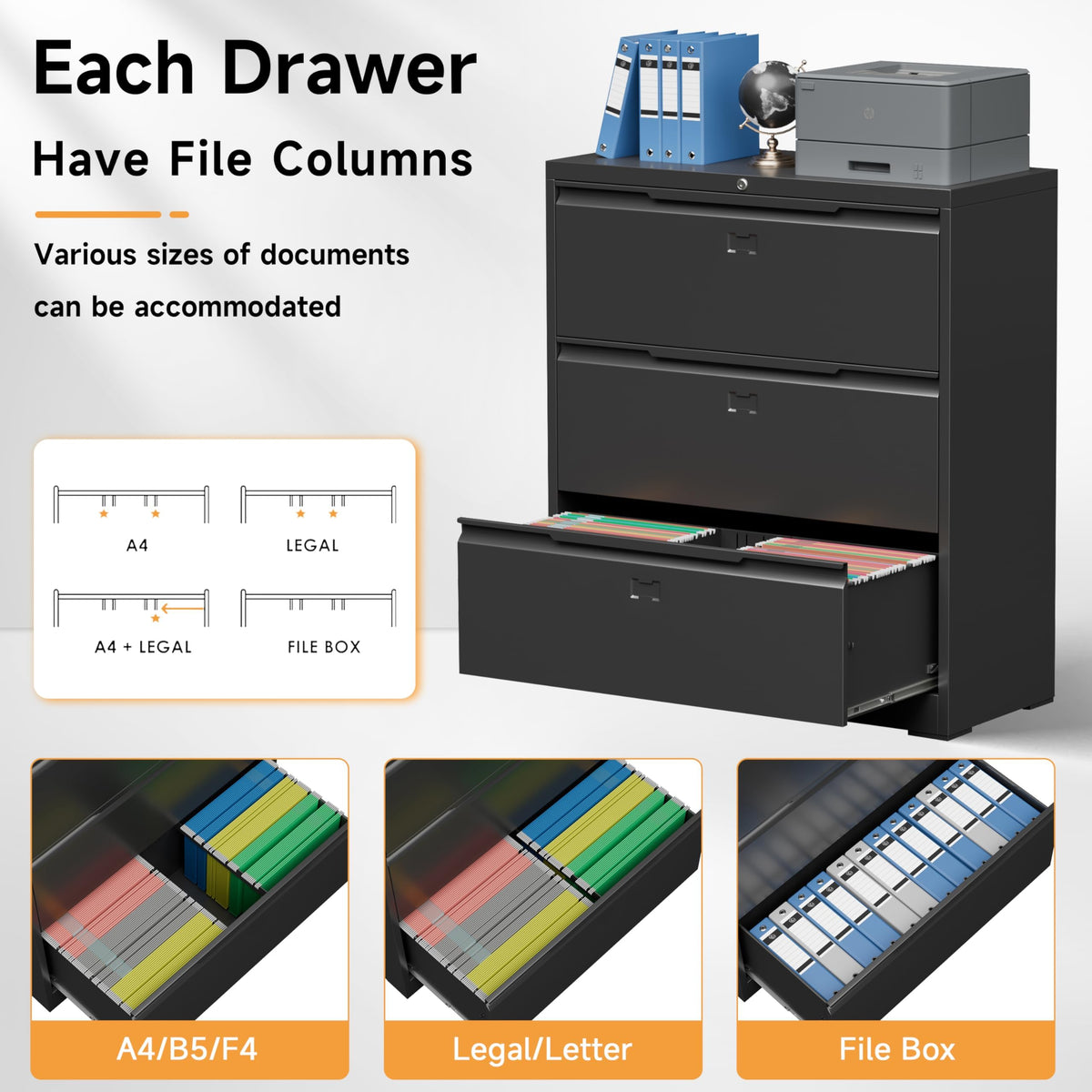 3 Drawer Metal File Cabinet with Lock D17045