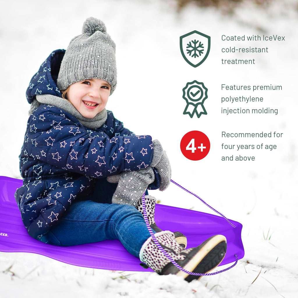 Flexible Plastic Toboggan Snow Sled with Pull Rope and Handles A5874