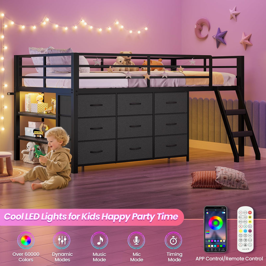 Twin Size Loft Bed with 9 Storage Drawers O999027