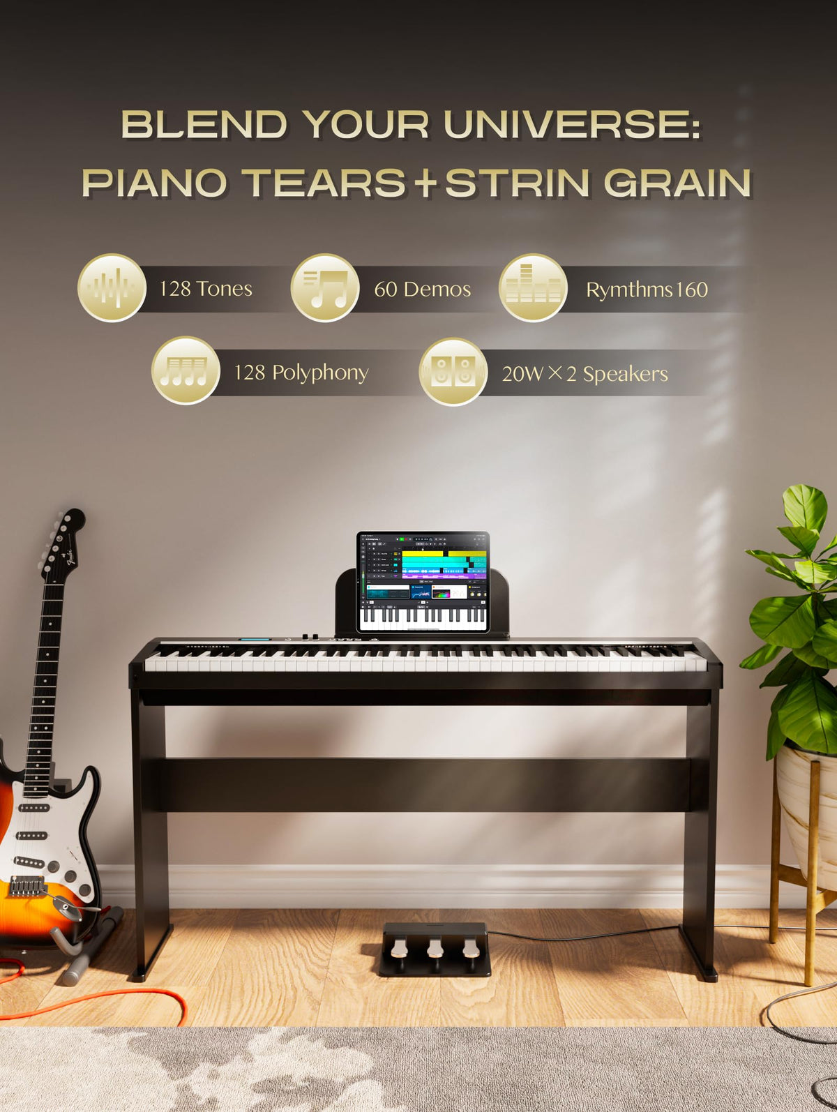 88-Key Weighted Action Digital Piano with Wooden Stand Y767