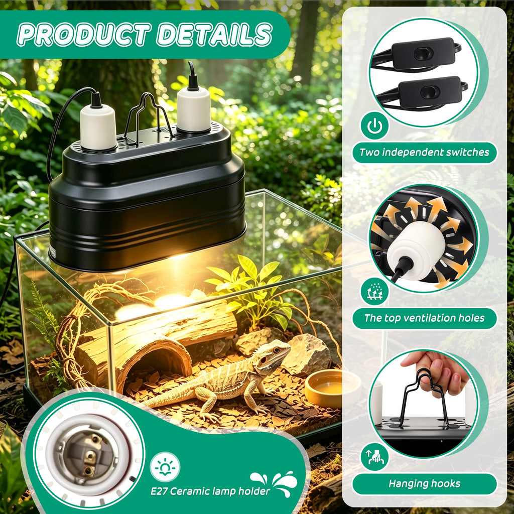 Reptile Light Fixture with Independent Switches L44930