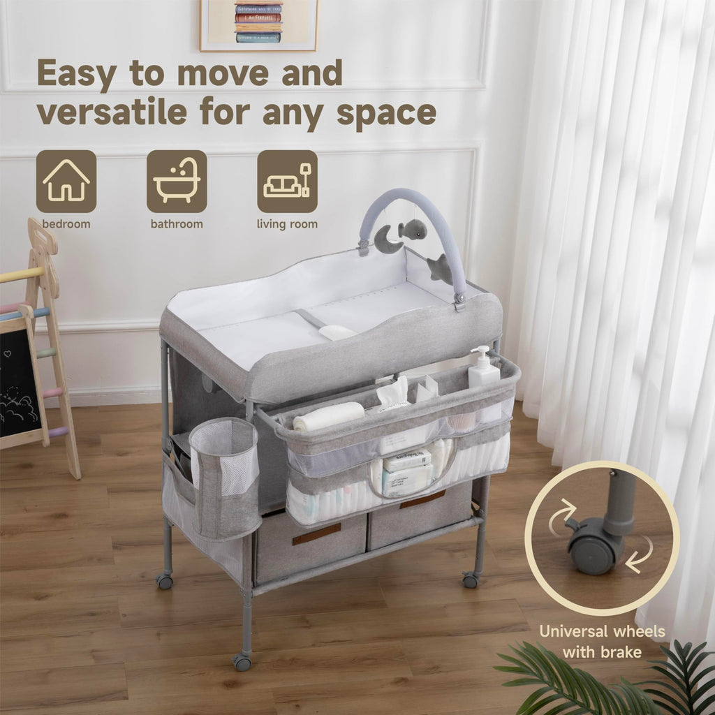 Portable Folding Baby Changing Table with 2 Drawers W28243