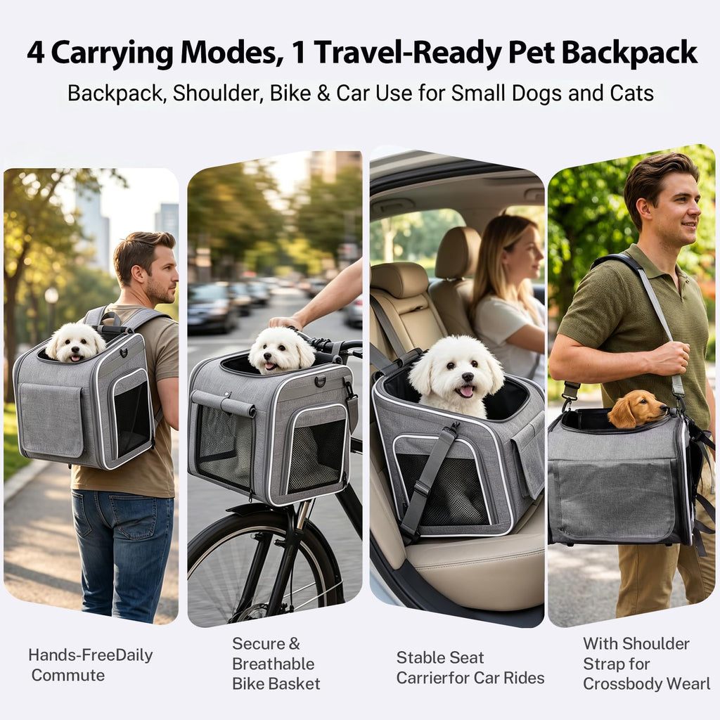 Foldable Expandable Pet Carrier Backpack for Bicycle Handlebar, Gray B23596