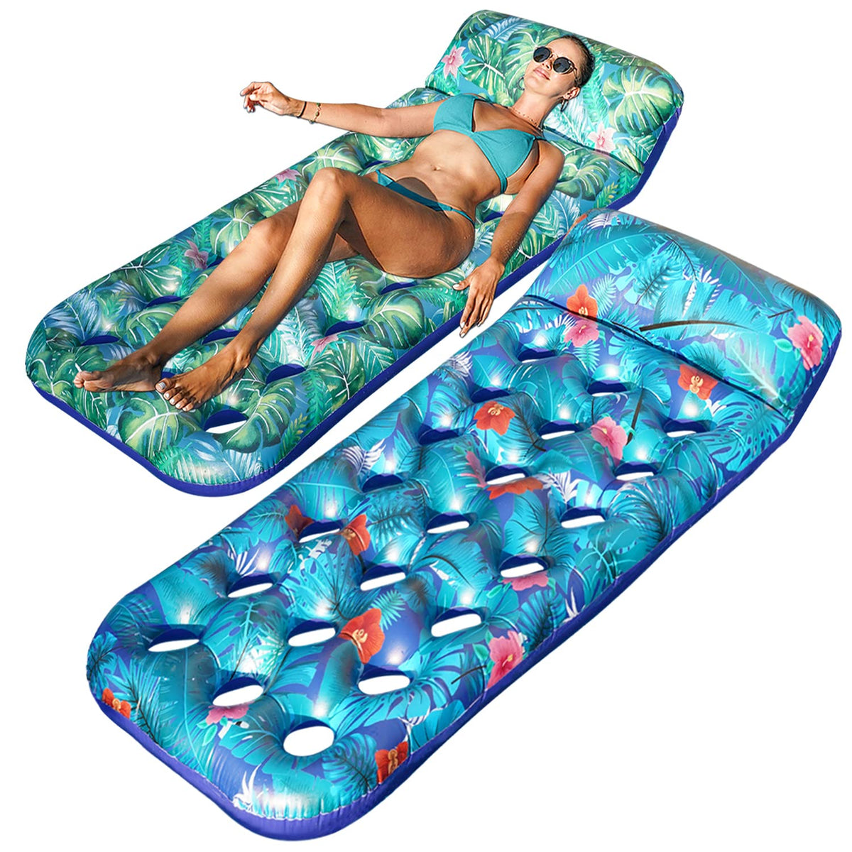 4 Pack Oversized Inflatable Pool Floats with Headrest and Cup Holder M810766