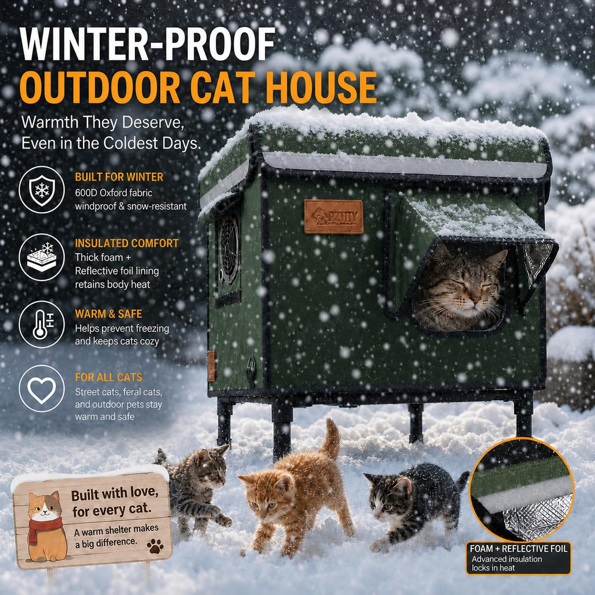 Waterproof Insulated Outdoor Cat House H3077
