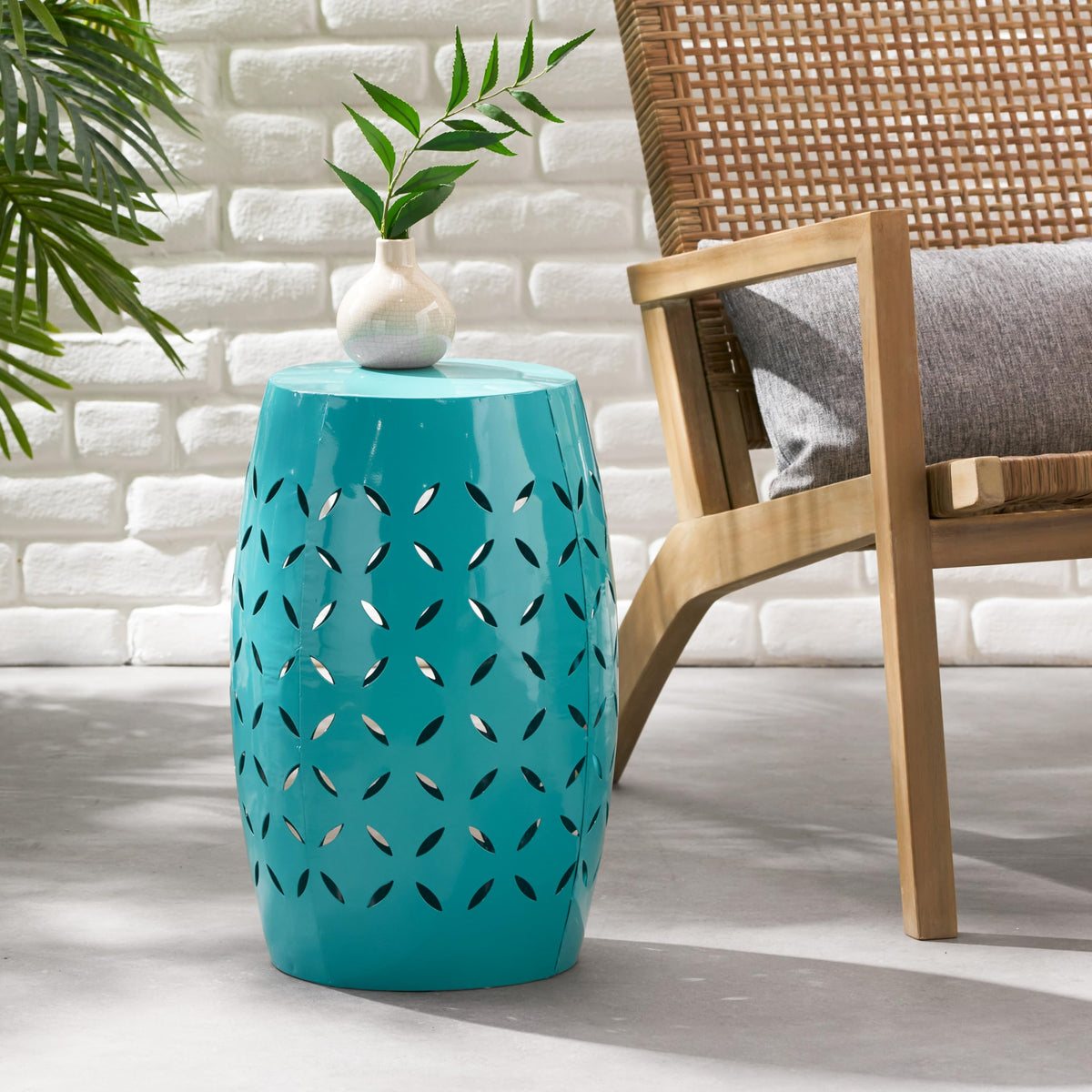 Teal Metal Garden Stool E3462