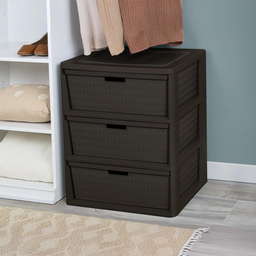 Brown 3 Drawer Plastic Storage Tower T13404