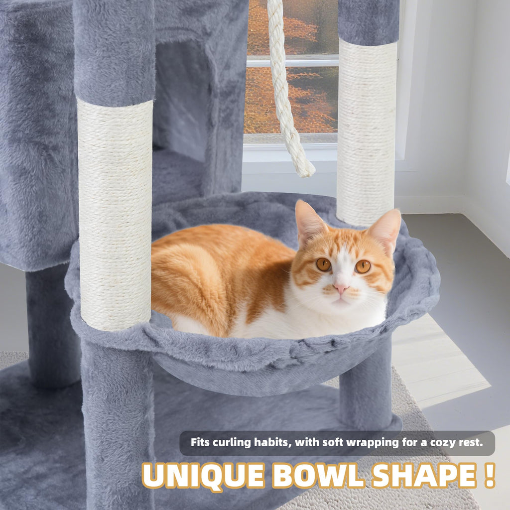 37.5" Cat Tree Tower with Scratching Board Hammock Grey O99025