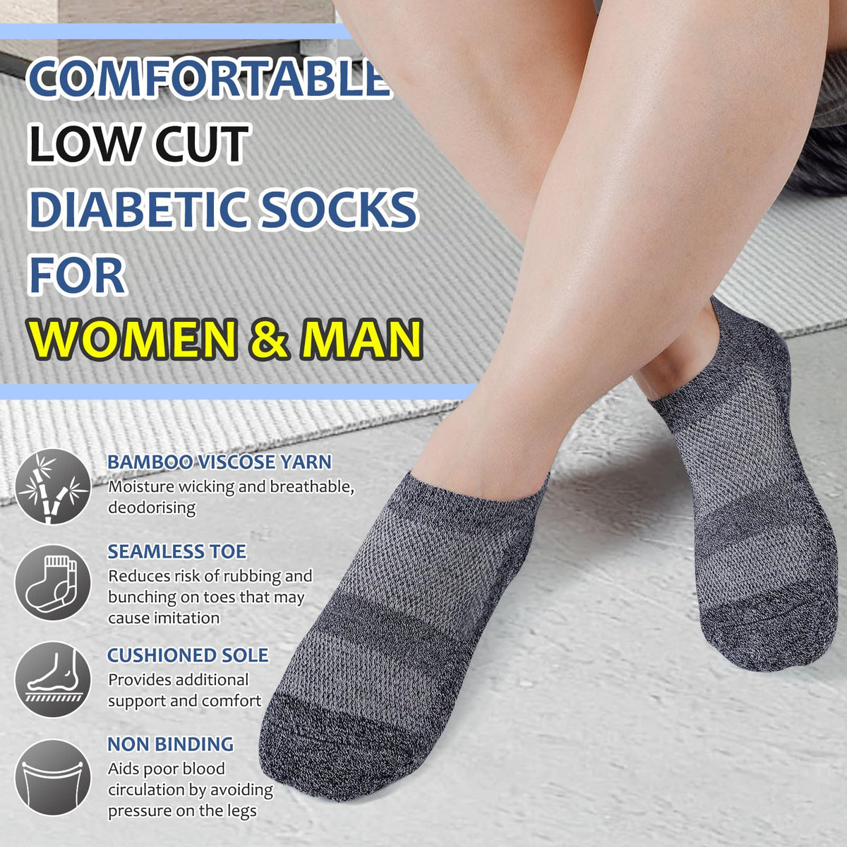 6 Pairs Low Cut Non Binding Bamboo Seamless Socks V849322