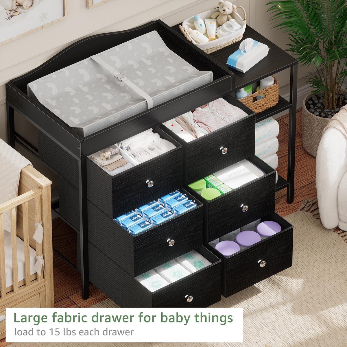 Black 6 Drawer Baby Dresser with Changing Table Top R444