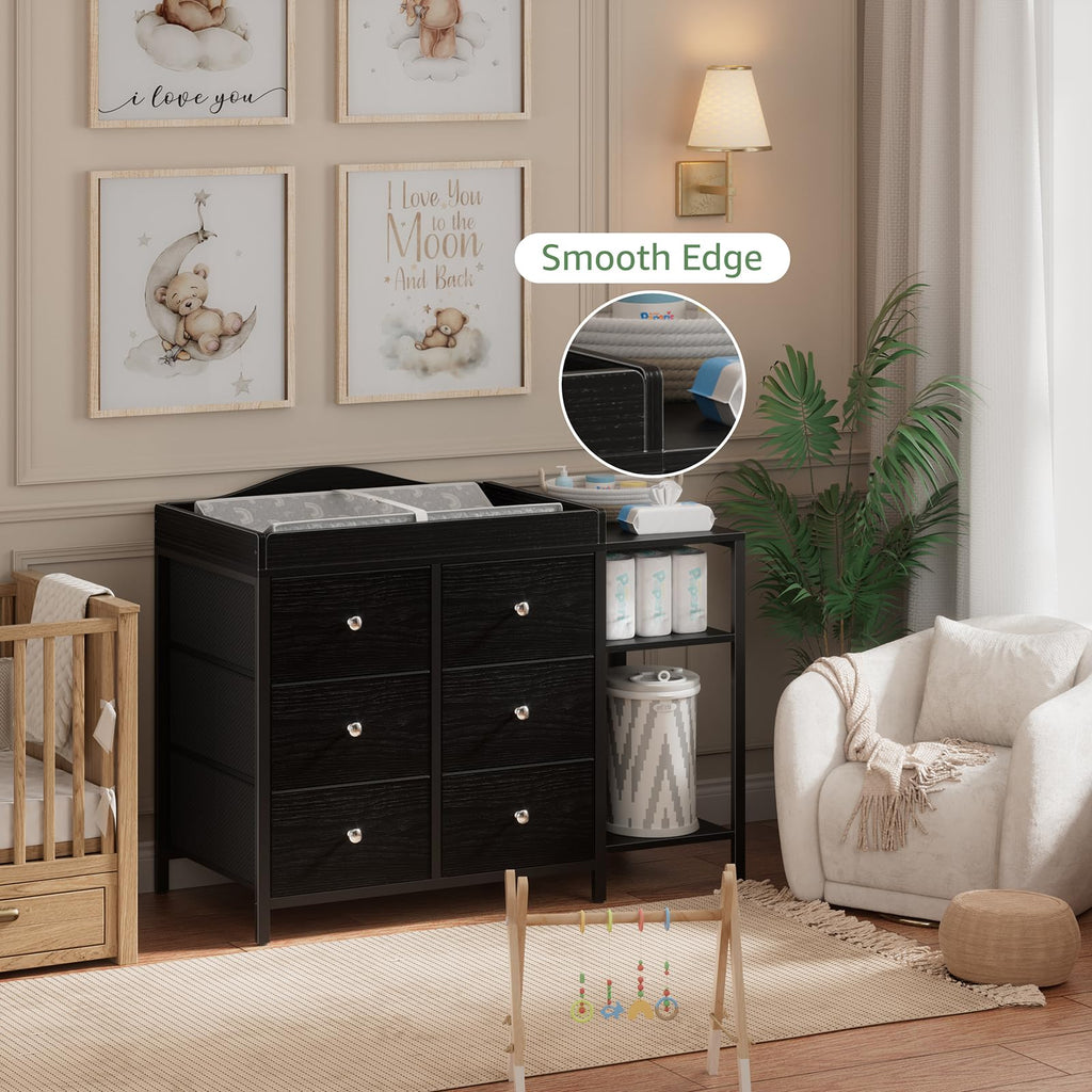 Black 6 Drawer Baby Dresser with Changing Table Top R444