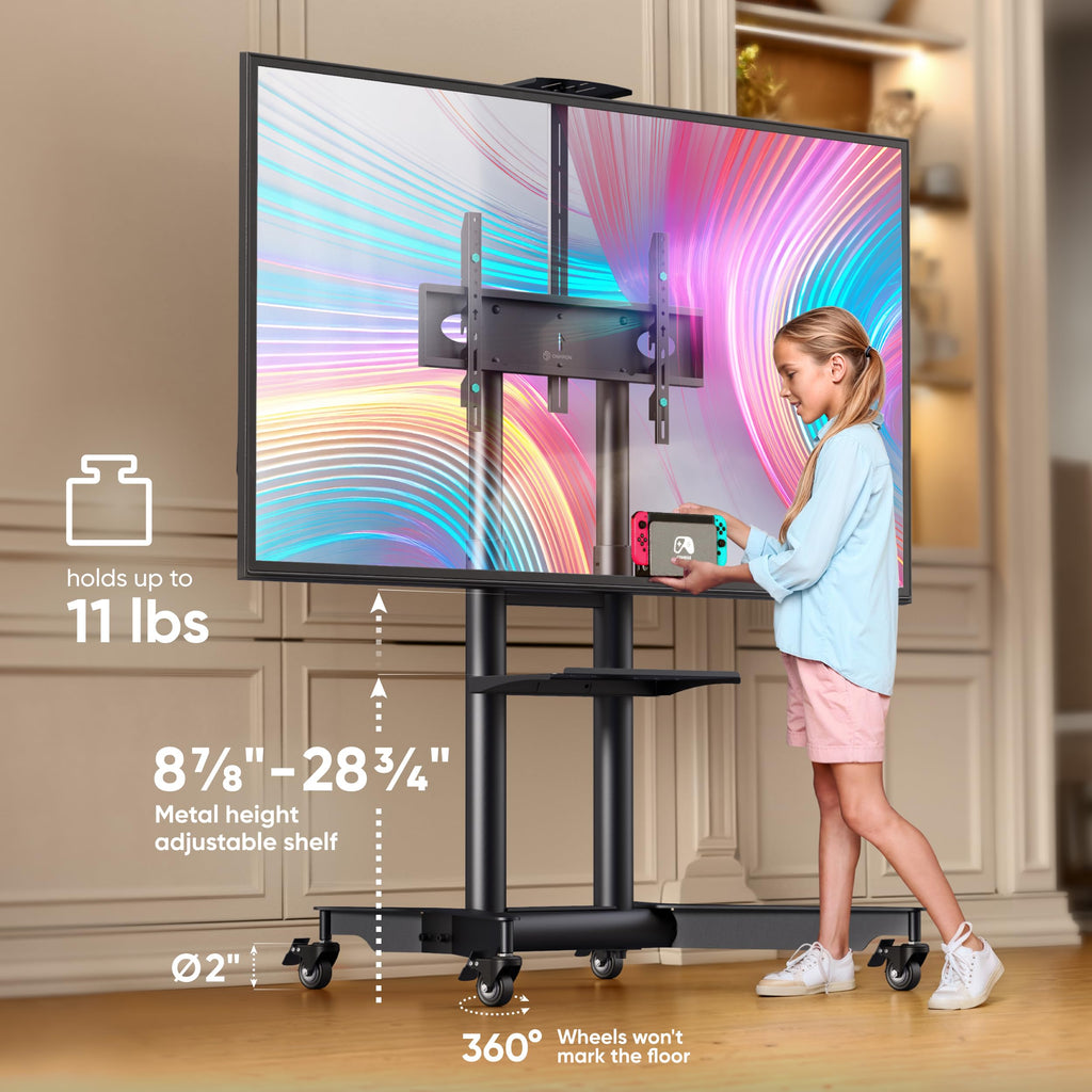 Mobile TV Stand on Wheels 32-75 Inch Black E15259