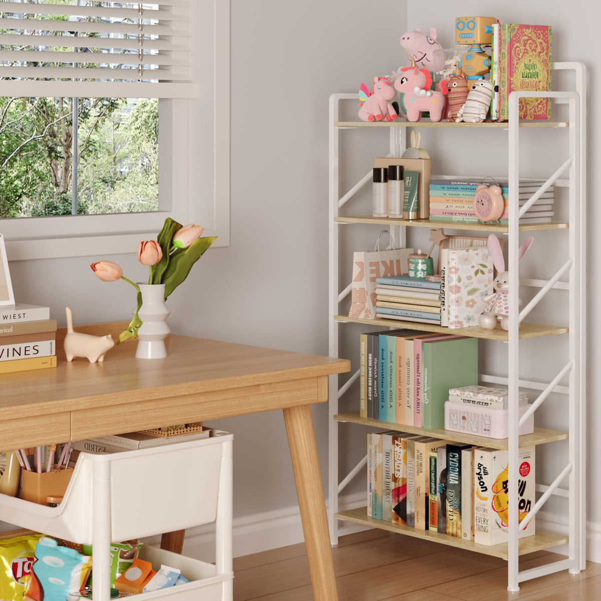 Folding Bookshelf, 5-Tier Storage Shelves J447