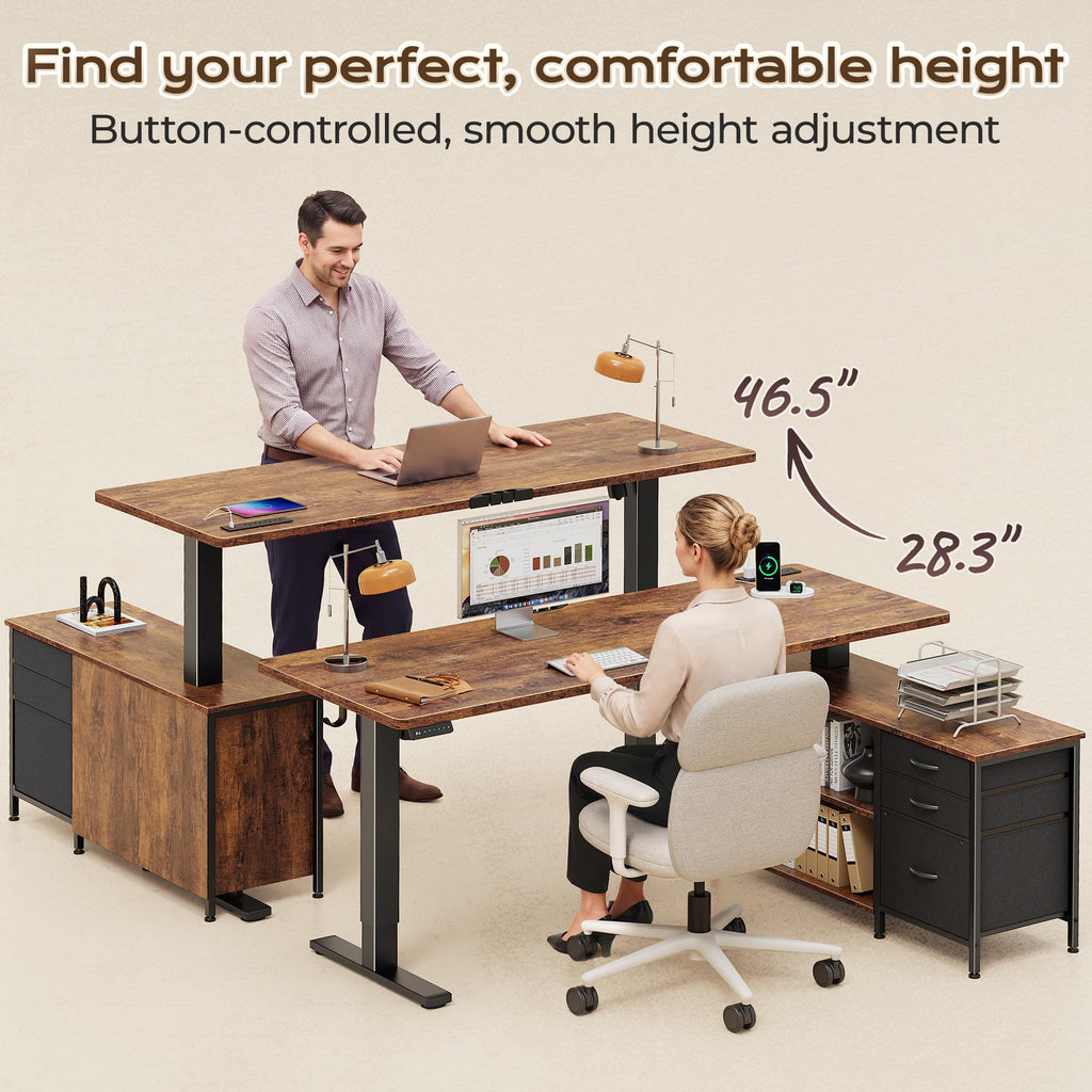 55.1'' L Standing Desk with Outlets, Cabinet, Shelves, Drawers Z2732