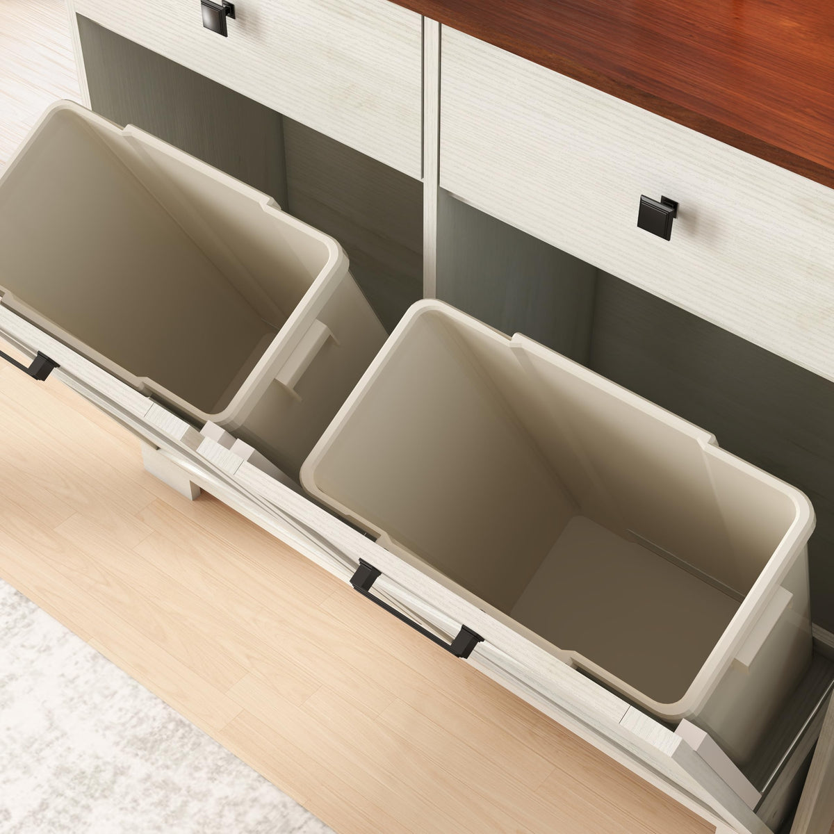 Double Tilt Out Trash Cabinet with Hideaway Drawer, Antique White M6706