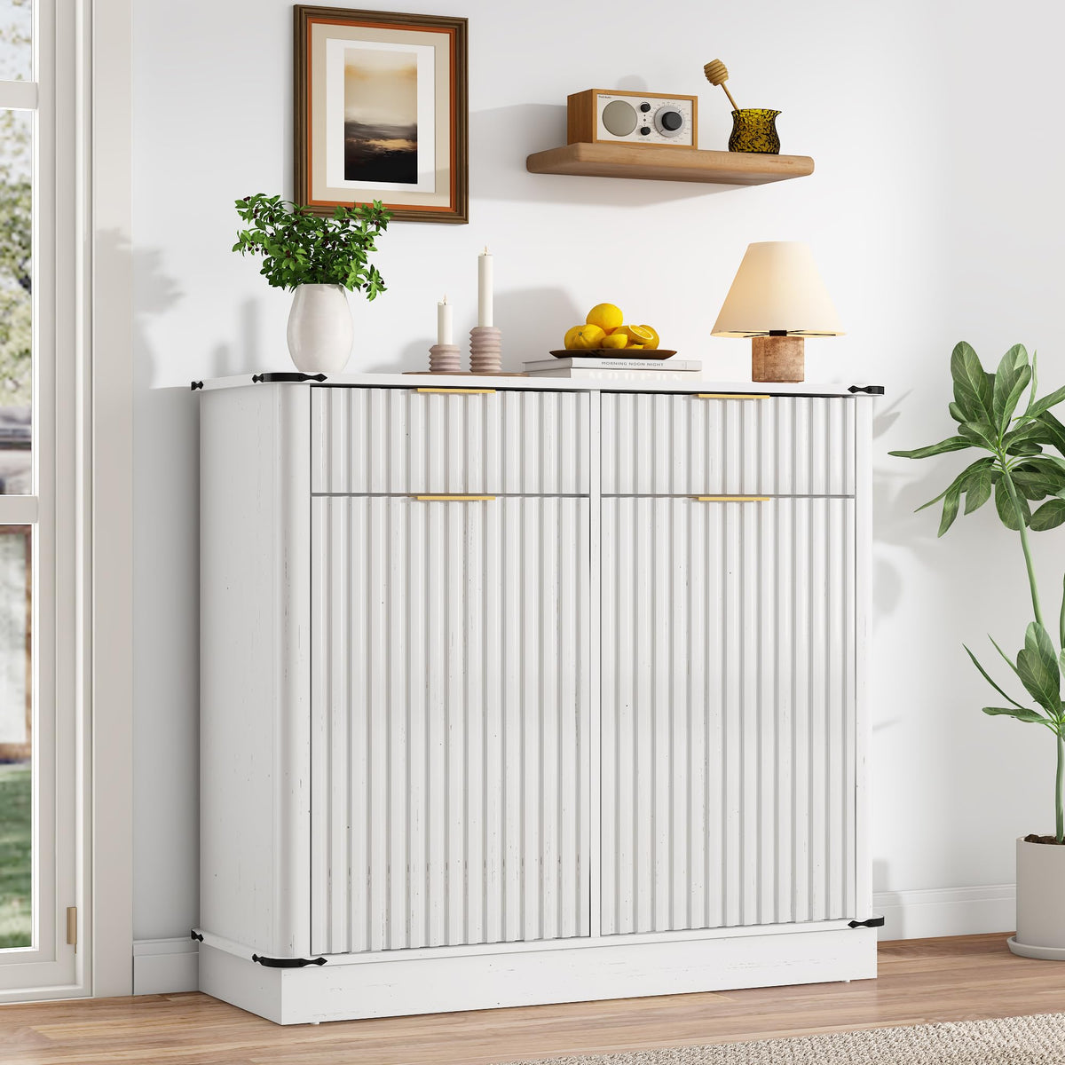 White 20 Gallon Tilt Out Trash Cabinet with Charging Station and 2 Drawers F957564