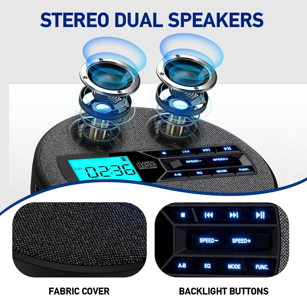 Portable Rechargeable CD Player with Dual Speakers, Black L4537