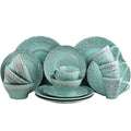 Turquoise 16 Piece Embossed Stoneware Dish Set U594980