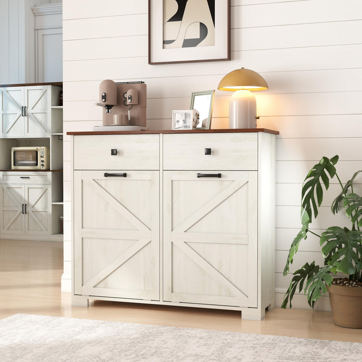 Double Tilt Out Trash Cabinet with Hideaway Drawer, Antique White M6706