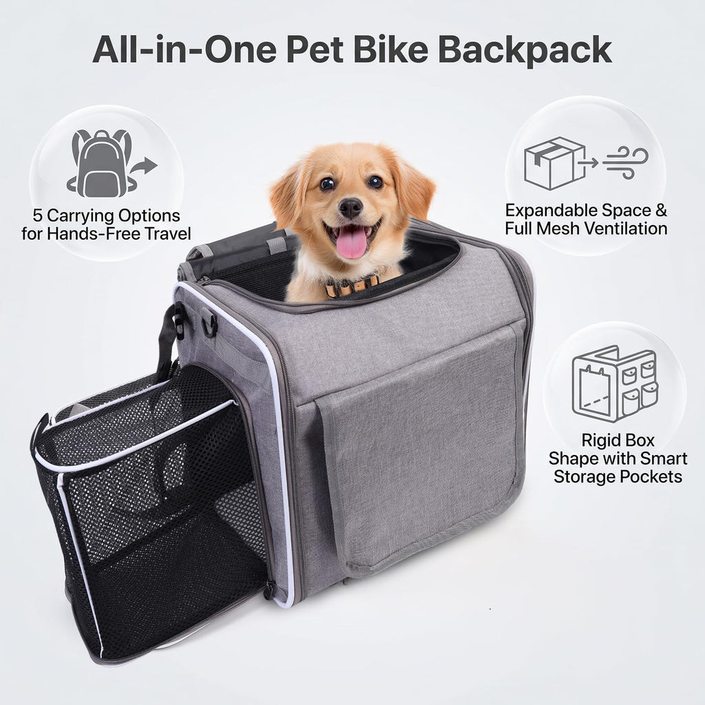 Foldable Expandable Pet Carrier Backpack for Bicycle Handlebar, Gray B23596