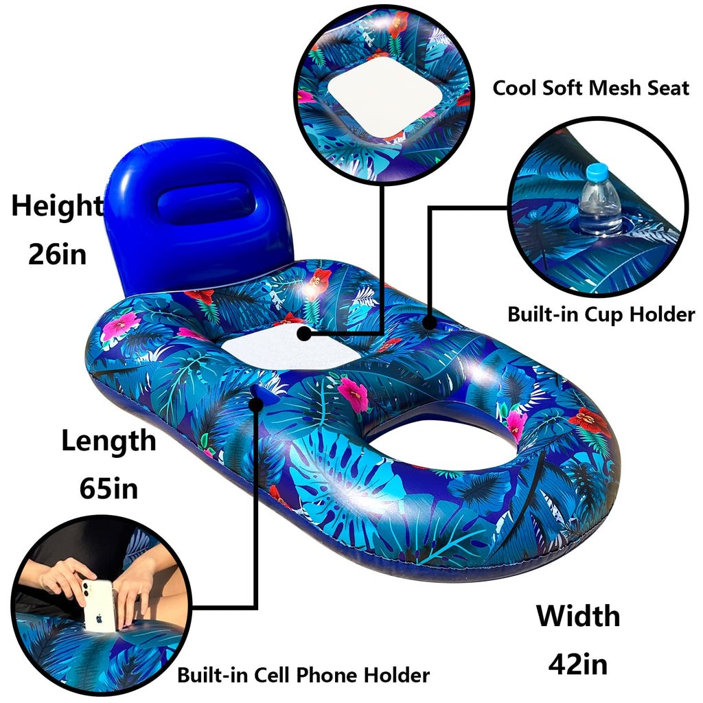 4 Pack Oversized Inflatable Pool Floats with Headrest and Cup Holder M810766