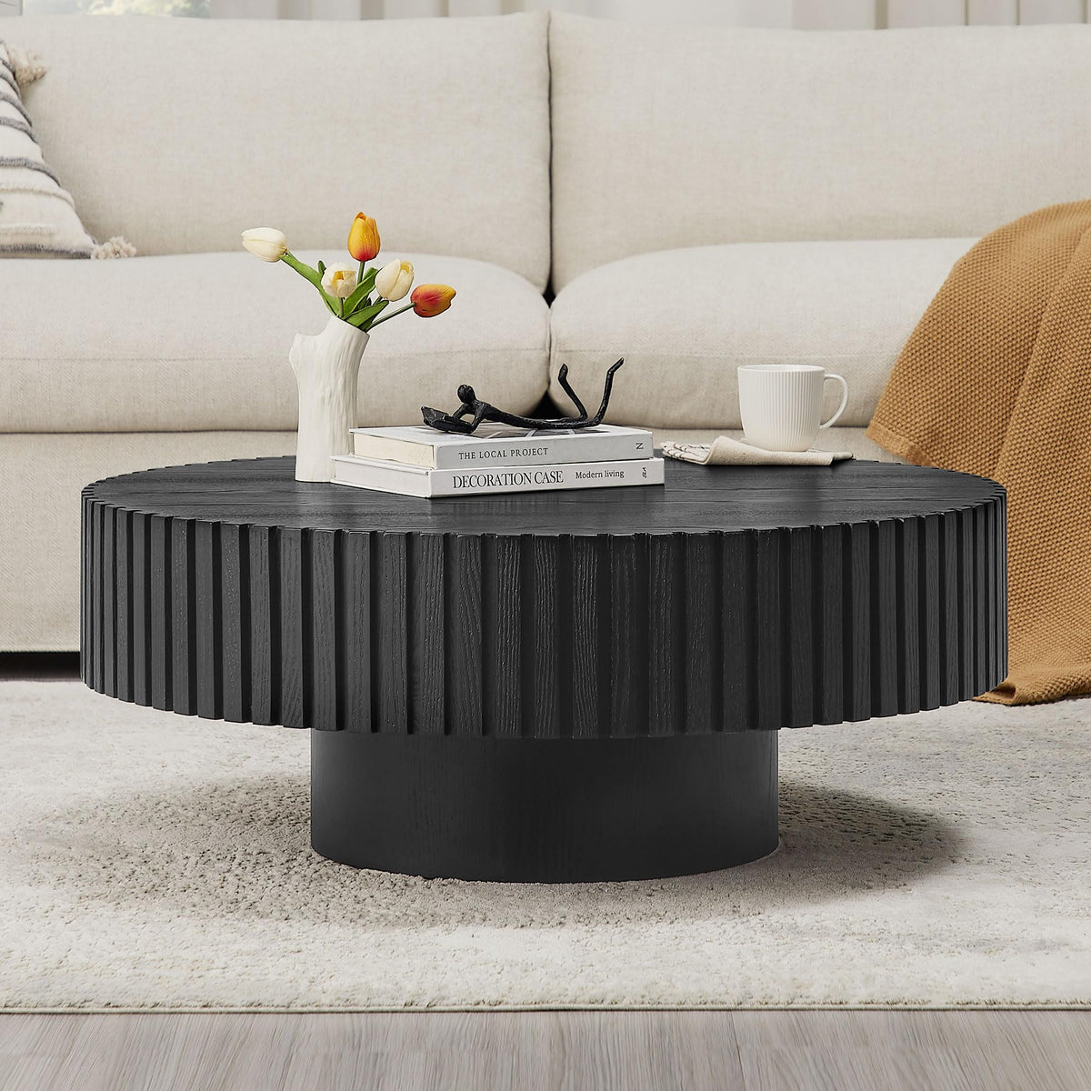 Black Round Coffee Table with Base M647