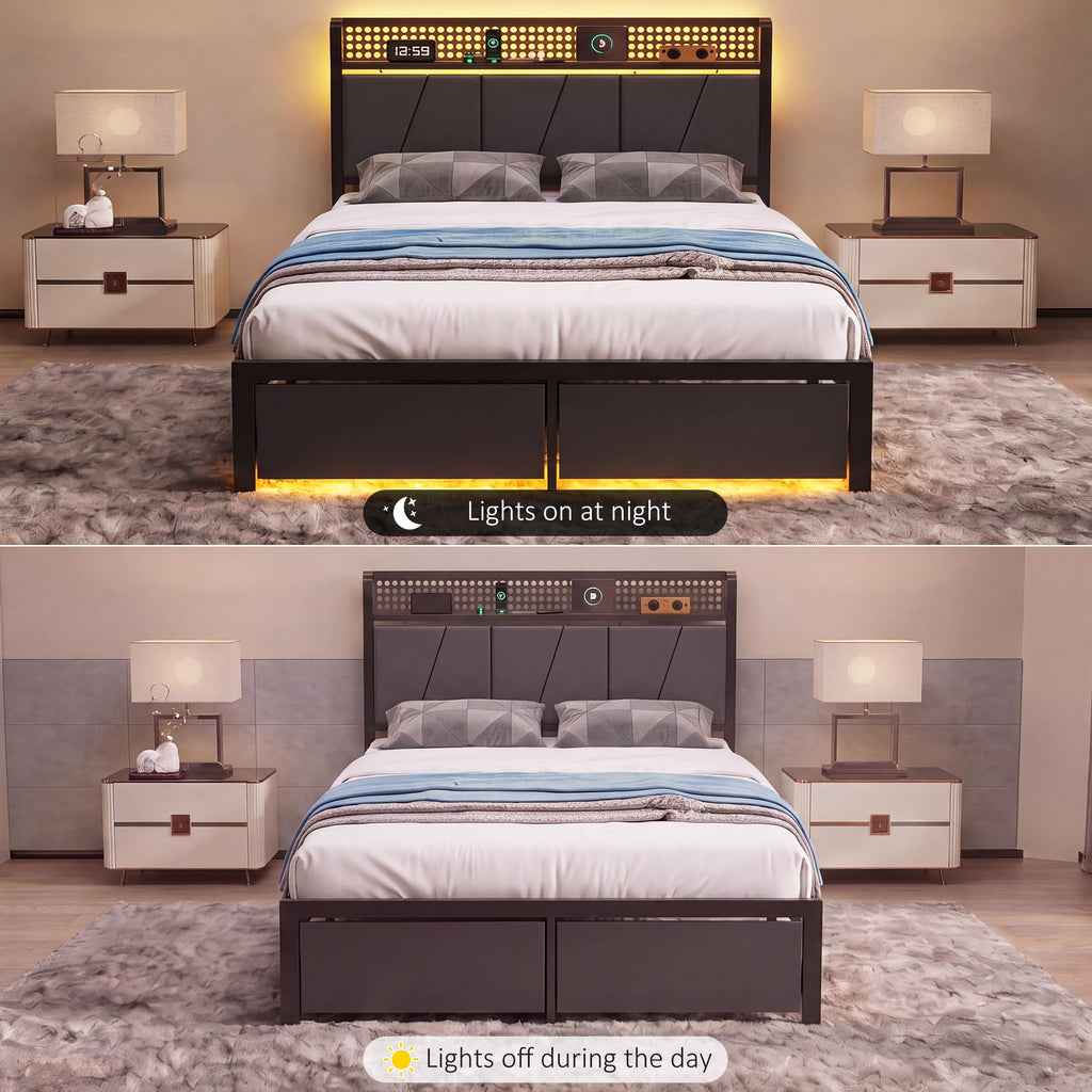 Full Size Upholstered Bed Frame with 2 Drawers and Storage Shelves X618799