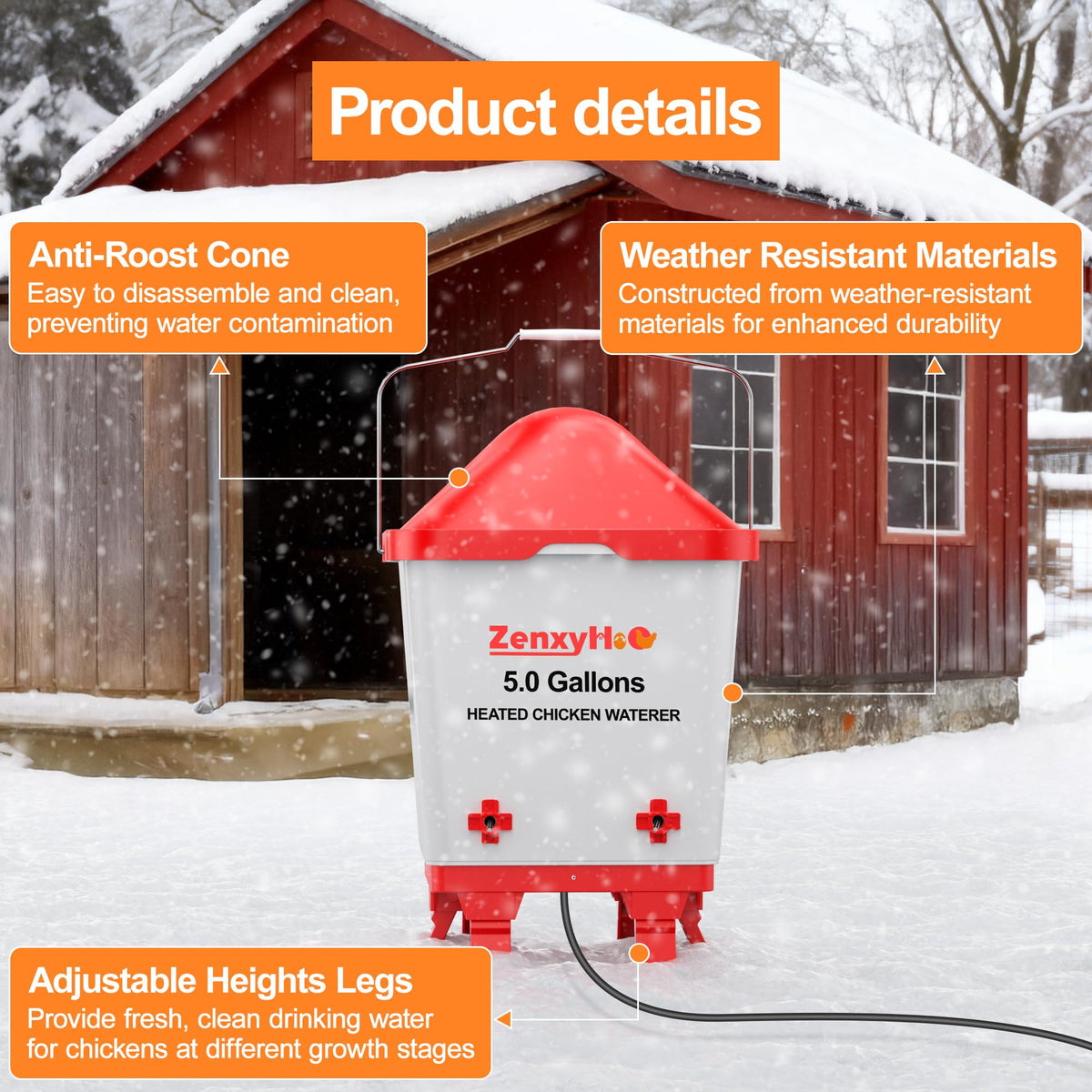 5.0 Gal Heated Chicken Waterer Bucket J542060