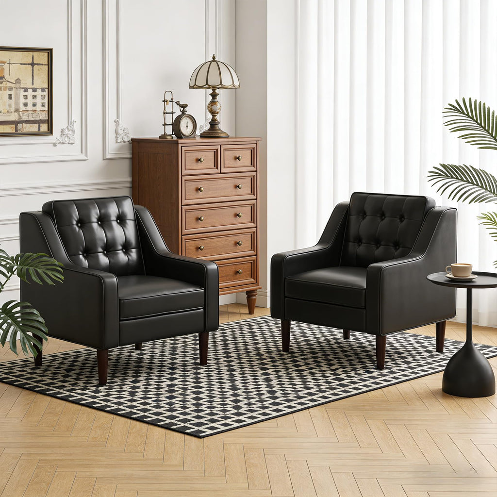 PU Leather Accent Chair Button-Tufted Upholstered Black M246