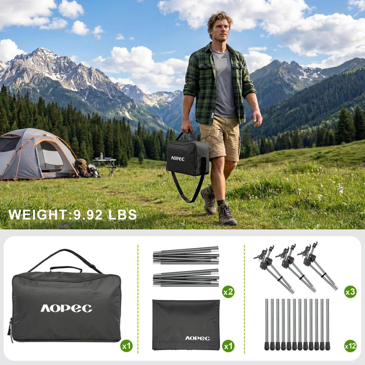 Height Adjustable Black Camping Cot W1752