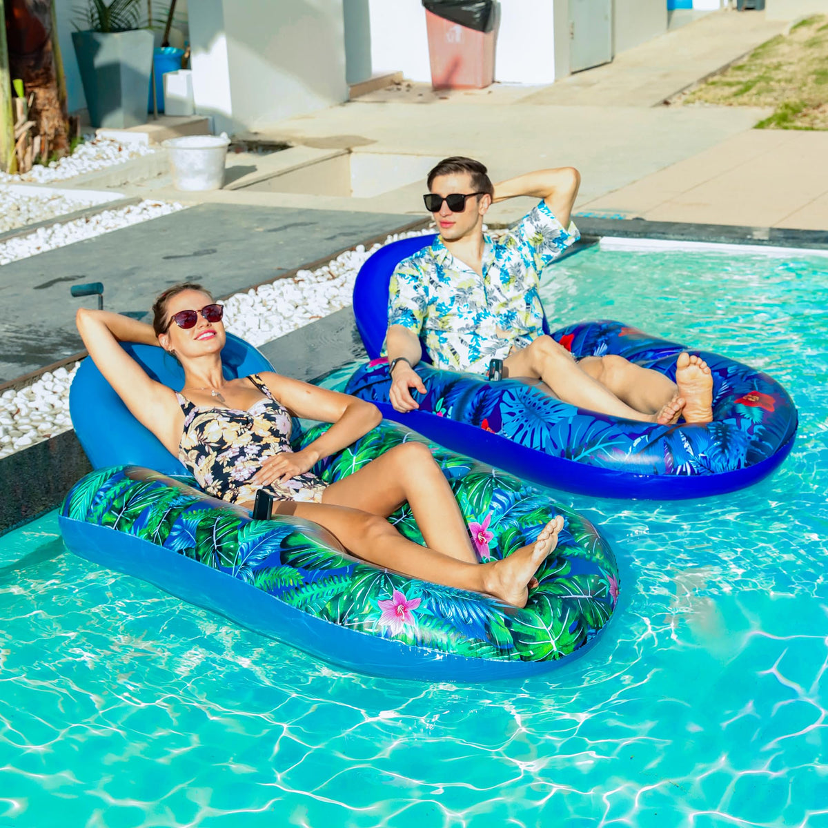 4 Pack Oversized Inflatable Pool Floats with Headrest and Cup Holder M810766