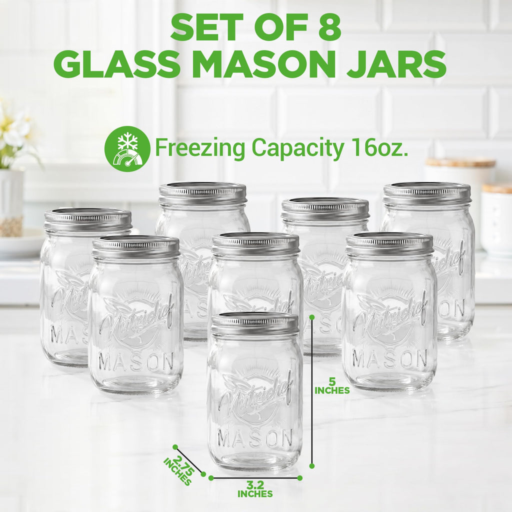 8-Pack 16 oz Glass Mason Jars with Lids N248334