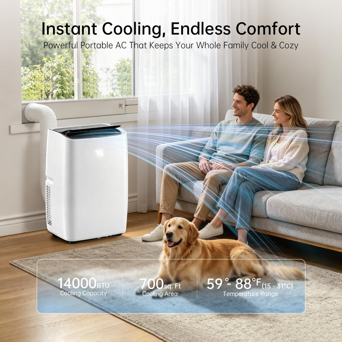 14000 BTU 5-in-1 Portable Air Conditioner with Remote Control and Window Kit M37827