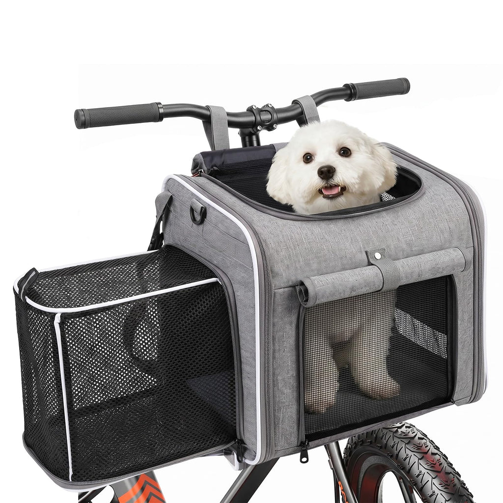 Foldable Expandable Pet Carrier Backpack for Bicycle Handlebar, Gray B23596