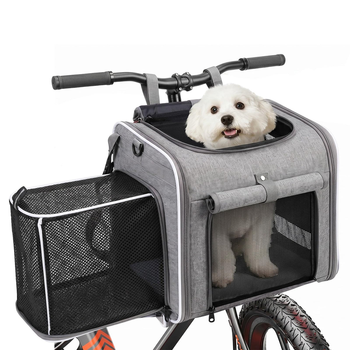 Foldable Expandable Pet Carrier Backpack for Bicycle Handlebar, Gray B23596