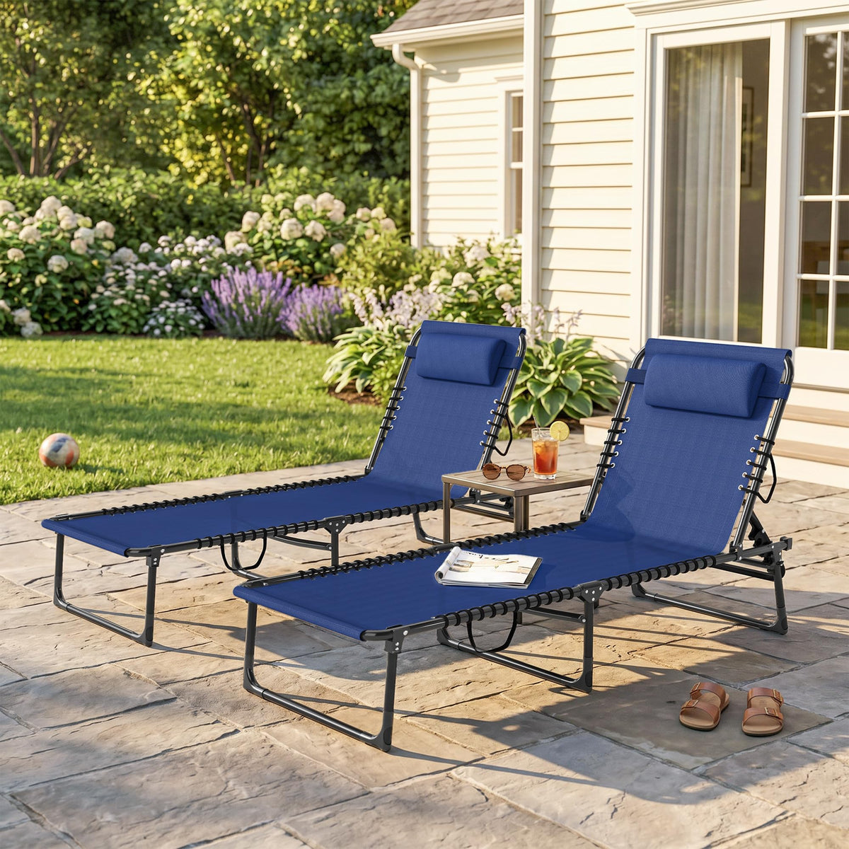 Folding Chaise Lounge Chair Set of 2 Blue J496