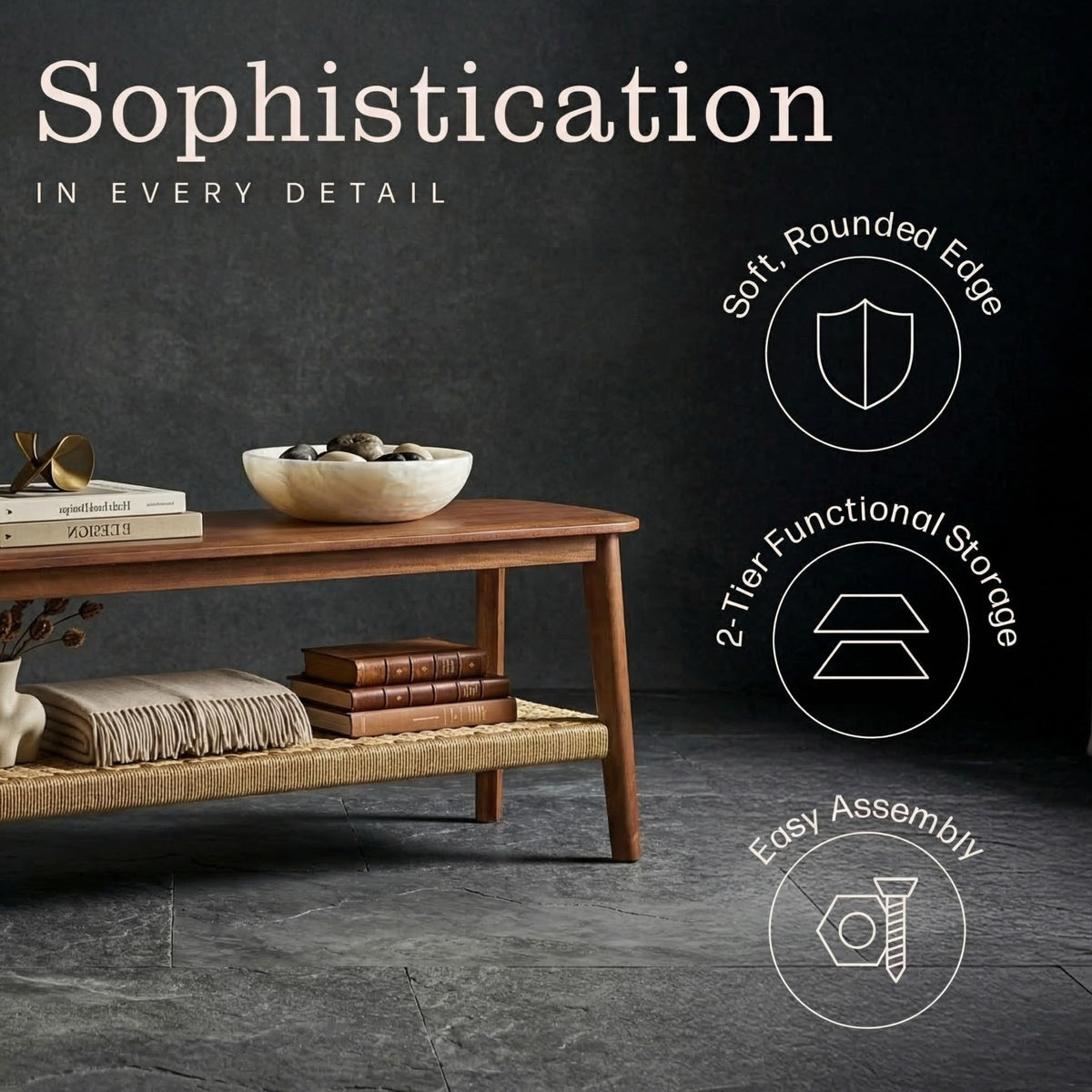 Solid Wood Entryway Bench with Woven Storage Shelf, Chestnut, 48” A192708