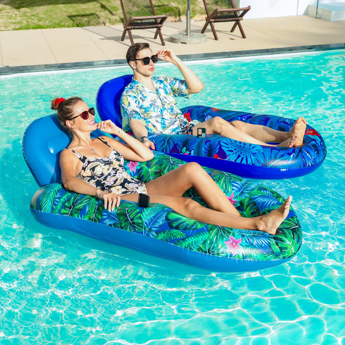 4 Pack Oversized Inflatable Pool Floats with Headrest and Cup Holder M810766