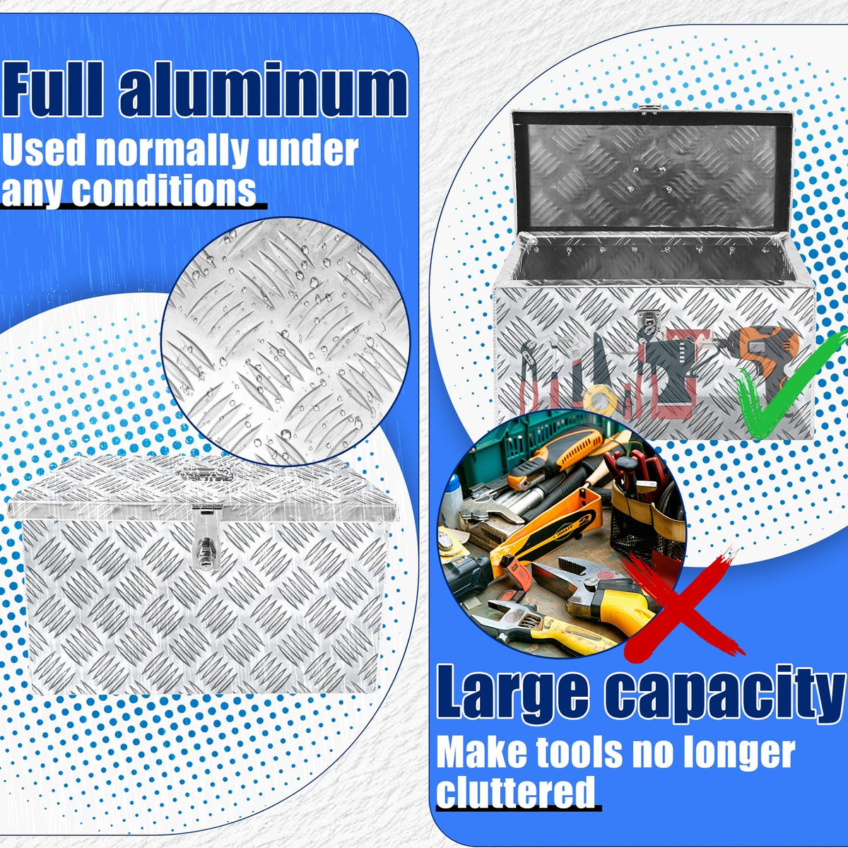 16 Inch Aluminum Waterproof Truck Bed Toolbox with Lock and Keys H207715