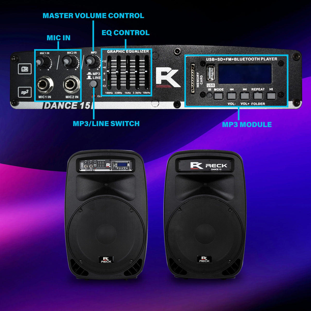 Portable 15-Inch 2000 Watt 2-Way Powered PA Speaker System O8119