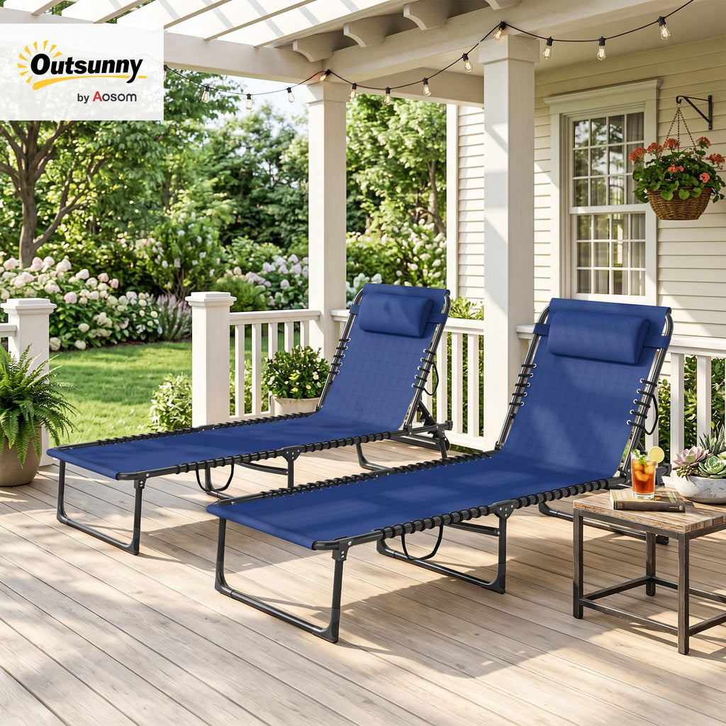 Folding Chaise Lounge Chair Set of 2 Blue J496
