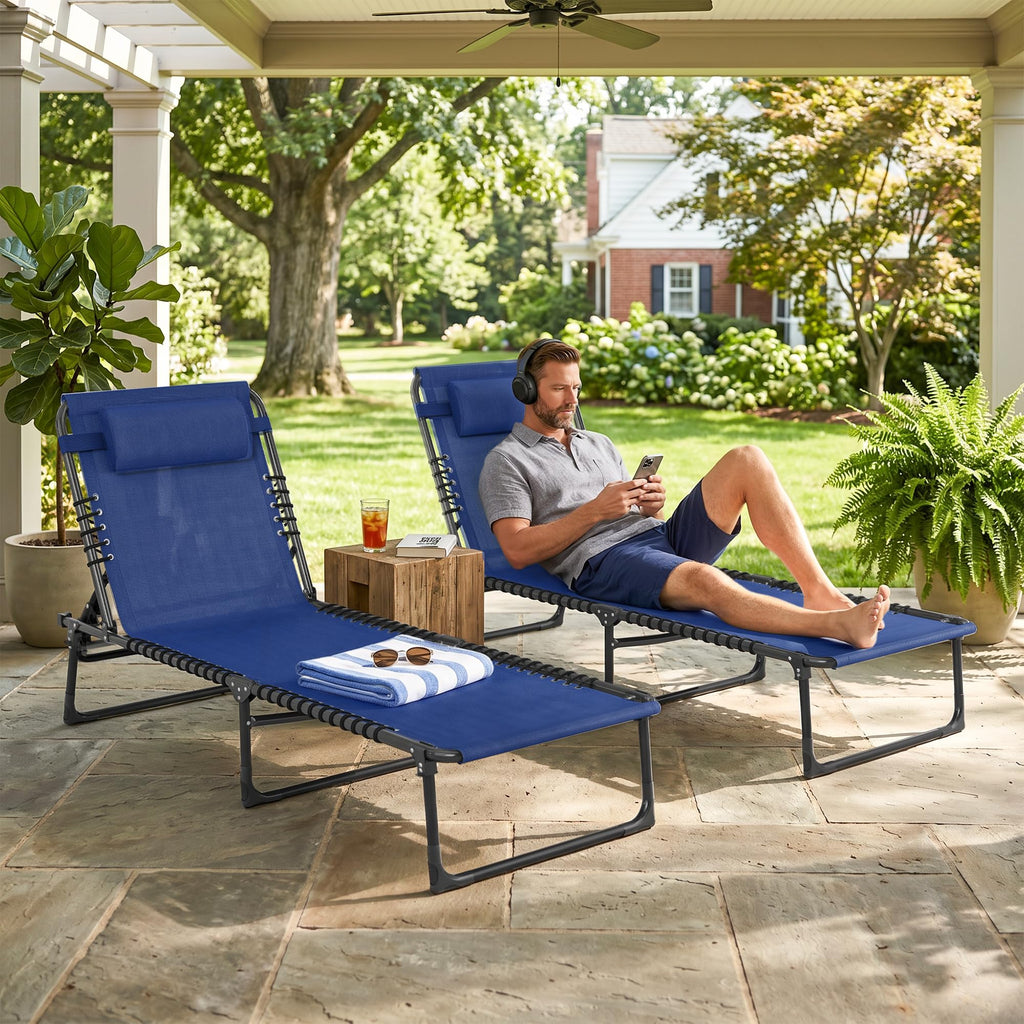 Folding Chaise Lounge Chair Set of 2 Blue J496