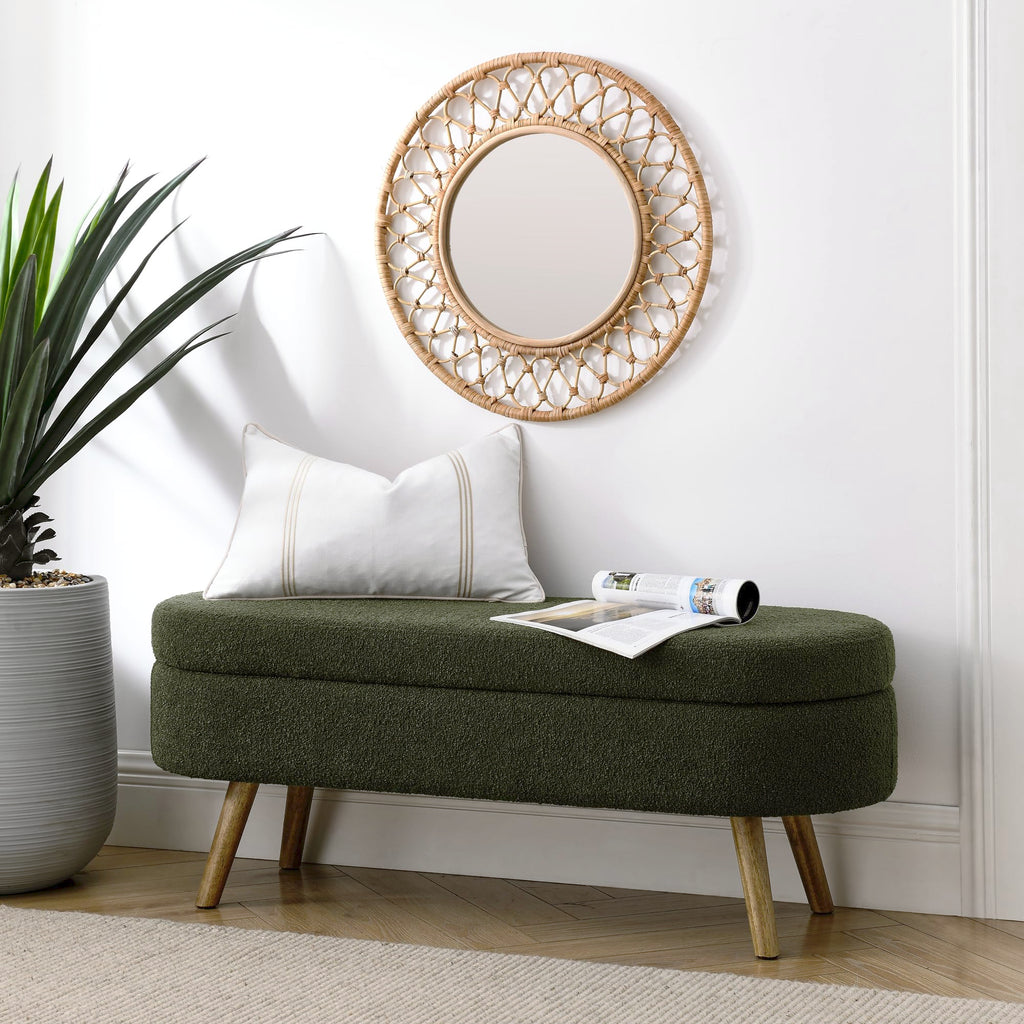 Oval Storage Bench with Rubber Wood Legs Green E215004