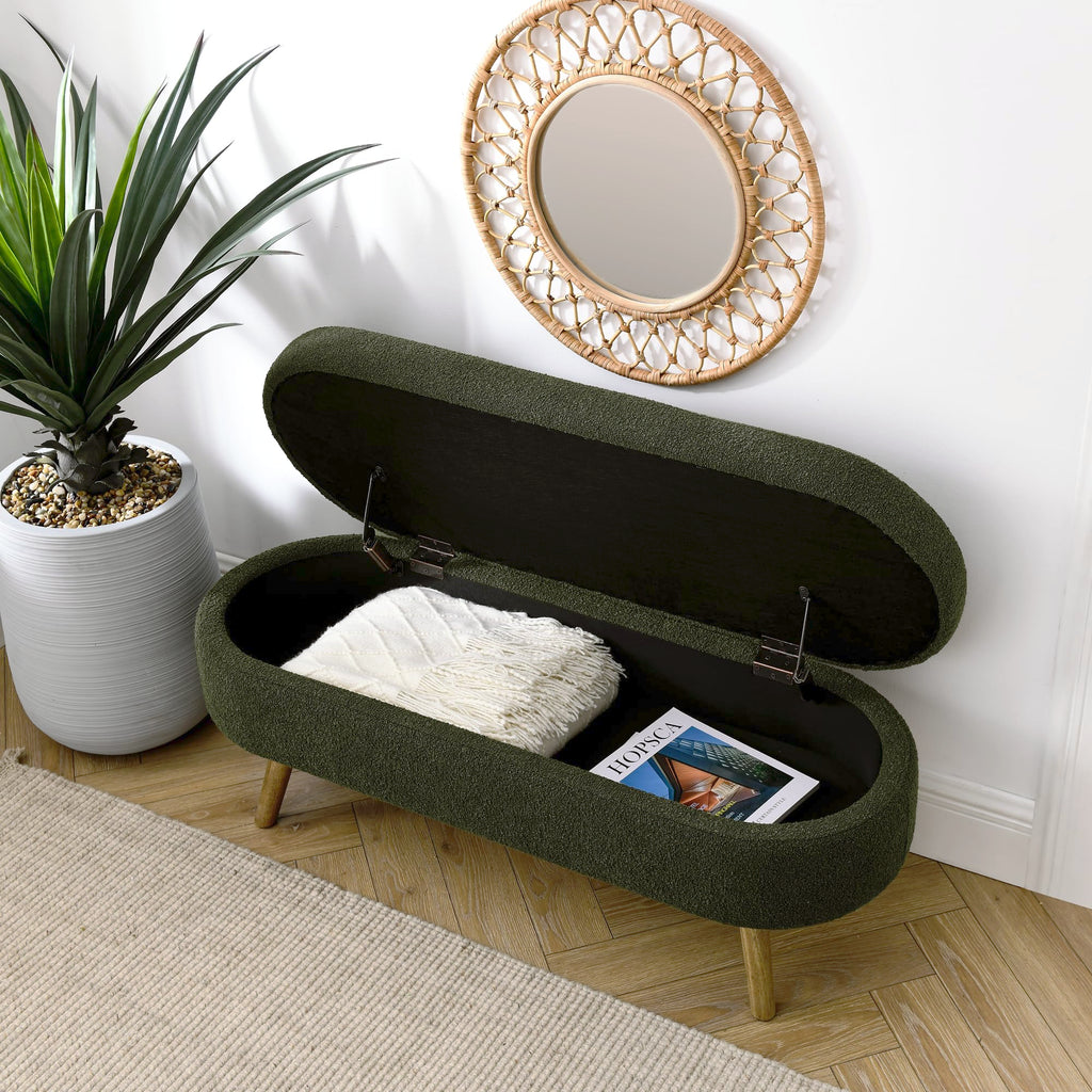 Oval Storage Bench with Rubber Wood Legs Green E215004