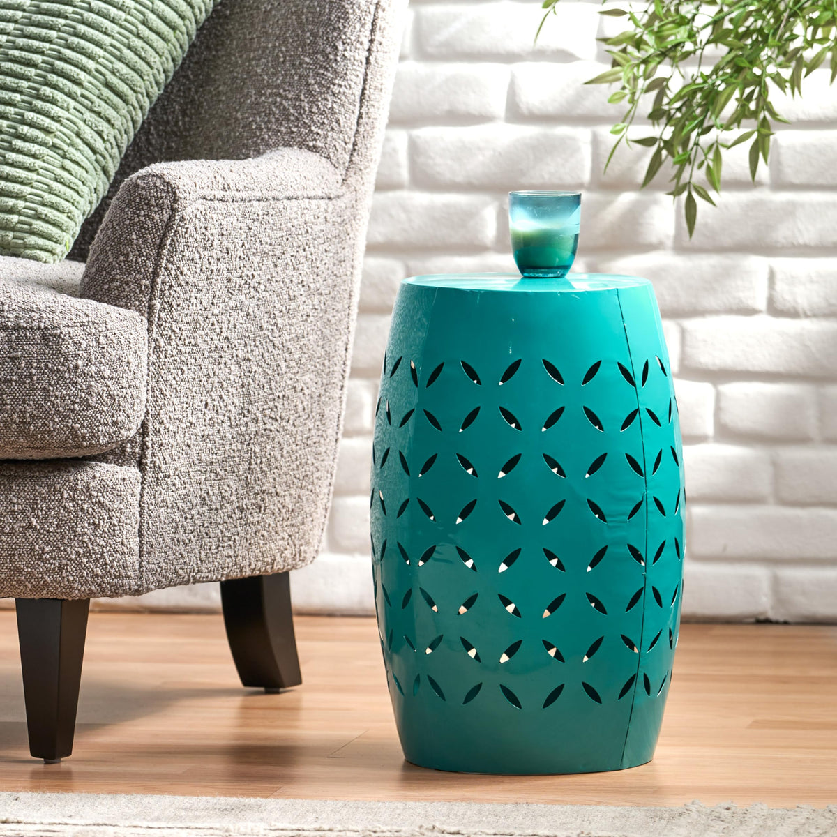 Teal Metal Garden Stool E3462