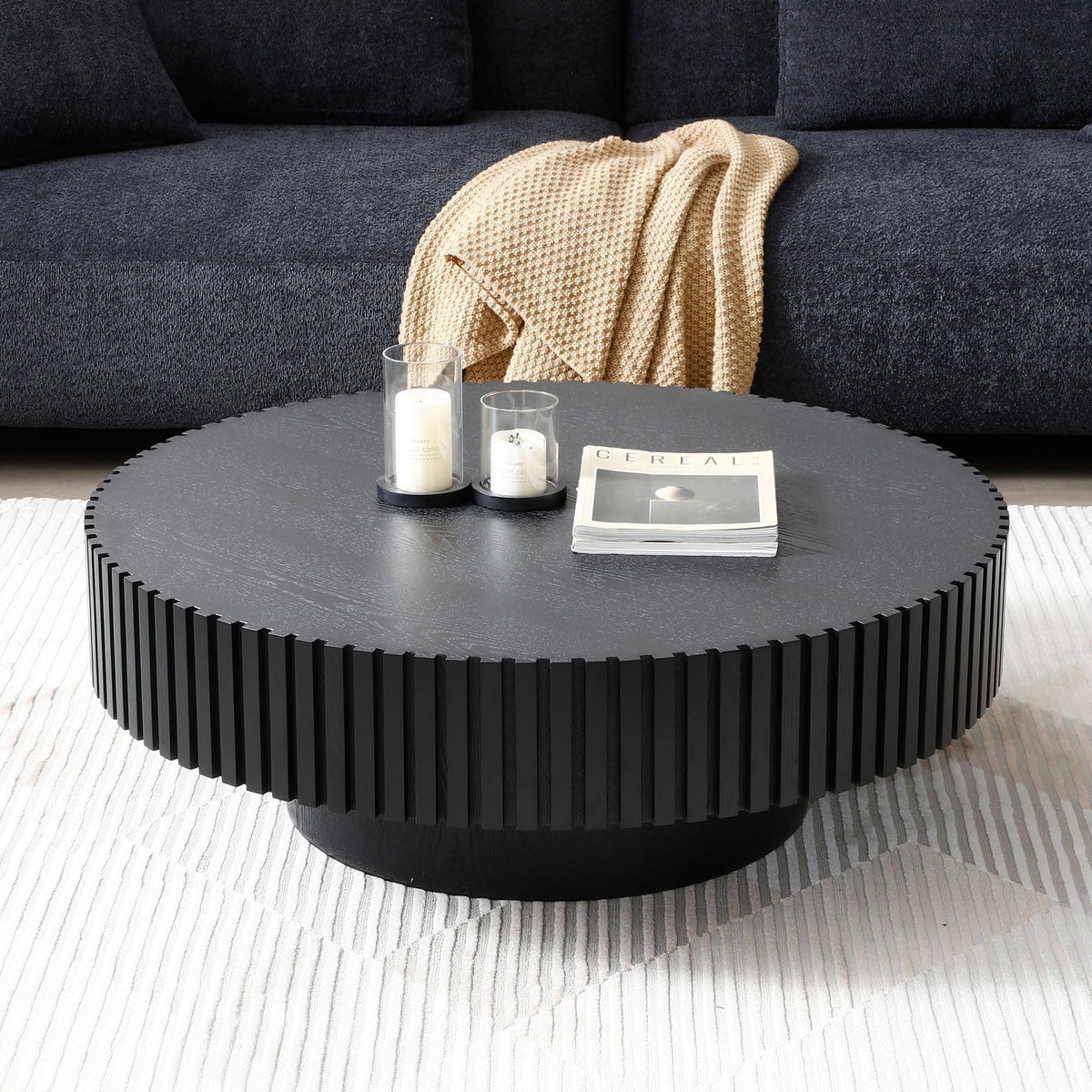 Black Round Coffee Table with Base M647